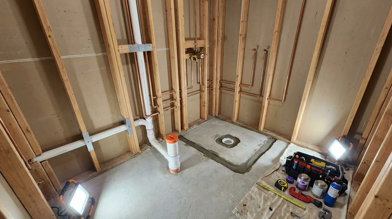 Bathroom rough-in plumbing during remodel by Johns Plumbing LLC in Paintsville