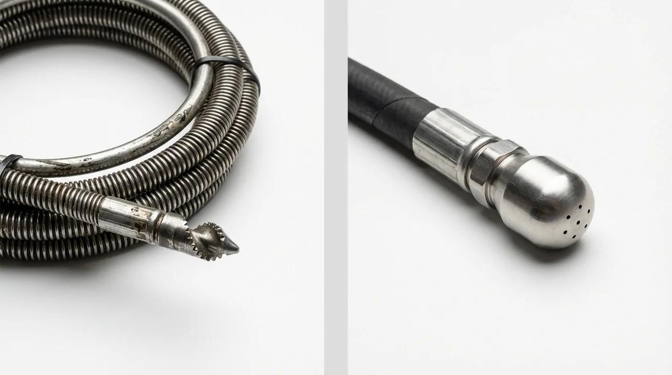 Drain snake cable and hydro jetting nozzle used for drain cleaning in Paintsville, KY