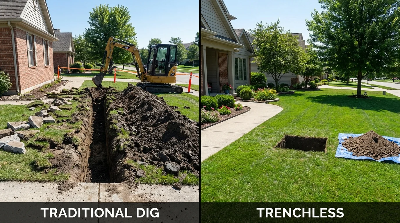 Trenchless sewer repair with minimal yard damage versus traditional excavation in Paintsville, KY